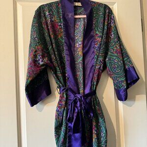 Victoria's Secret Vintage Gold Label Paisley Robe Purple Green One Size EUC